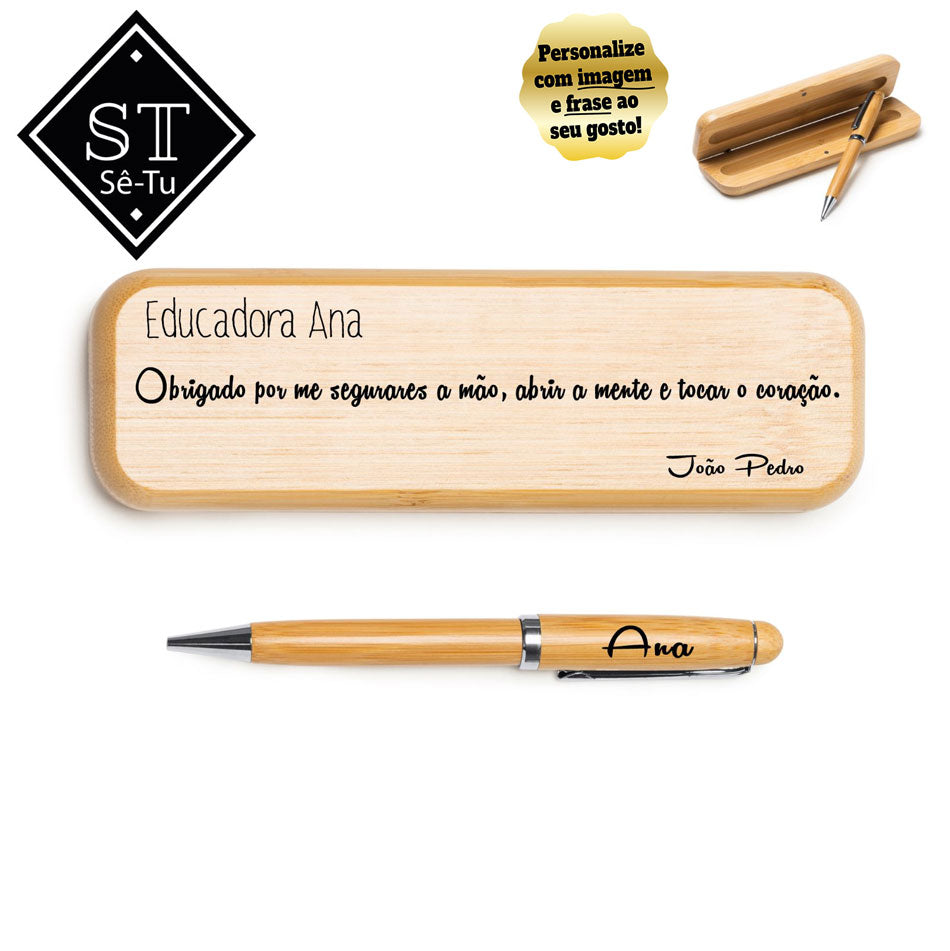 Caneta com caixa Madeira Obrigado por me Segurares na Mão